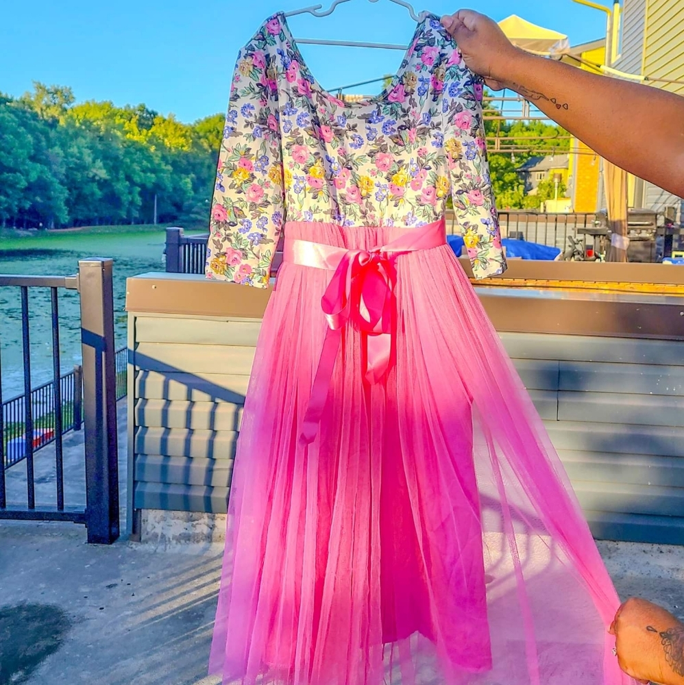 Girls Tulle Dress Long Sleeves Floral Dress Size 12